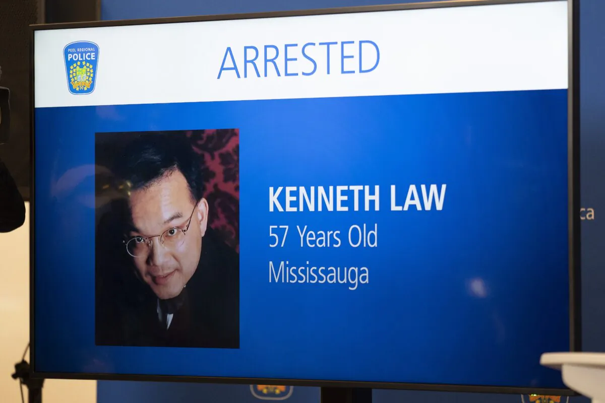 A photo of Kenneth Law, an Ontario man accused of selling a deadly substance online, is shown during a press conference in Mississauga, Ont., on Aug. 29, 2023. (The Canadian Press/Arlyn McAdorey)