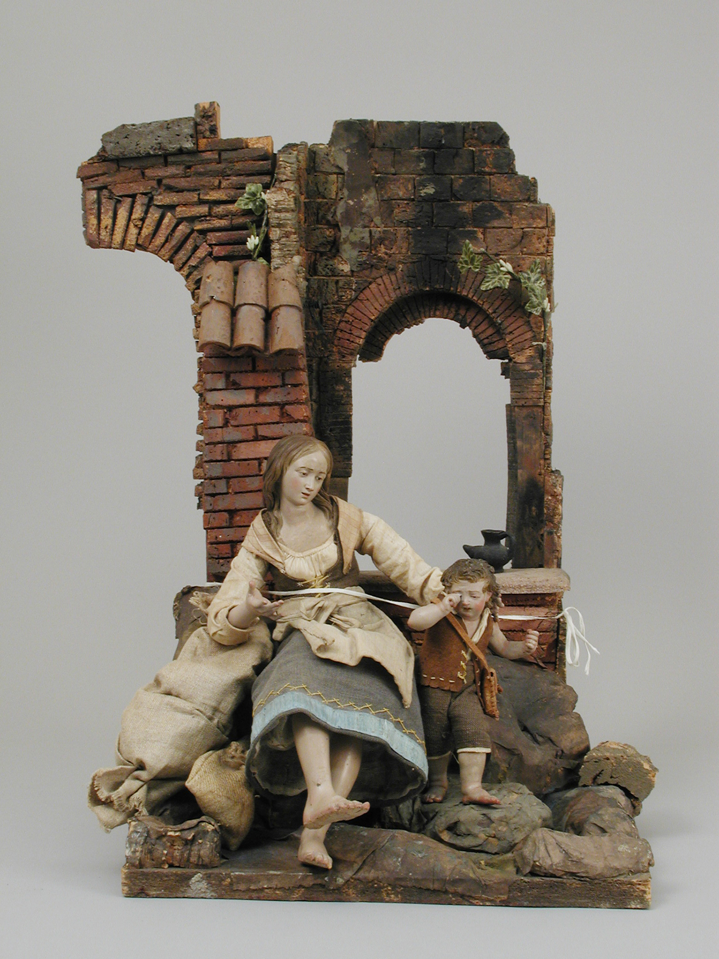 Mother and child on background creche