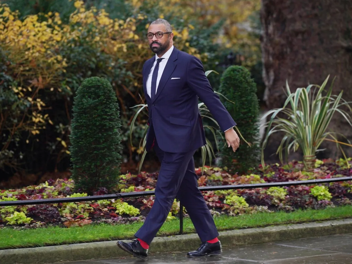 Home Secretary James Cleverly arrives in Downing Street, London, for a Cabinet meeting on Dec. 12, 2023. (Yui Mok/PA Wire)