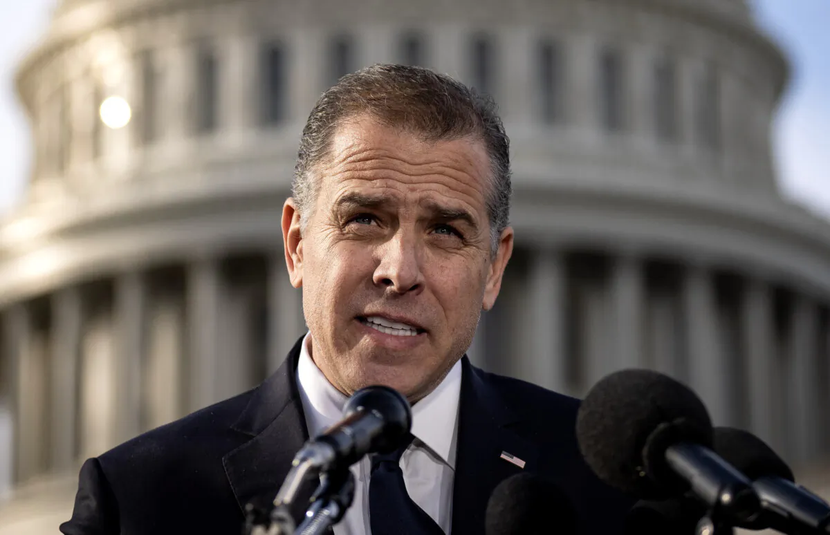 President Joe Biden's son Hunter Biden talks to reporters outside the U.S. Capitol in Washington, on Dec. 13, 2023. (Drew Angerer/Getty Images)