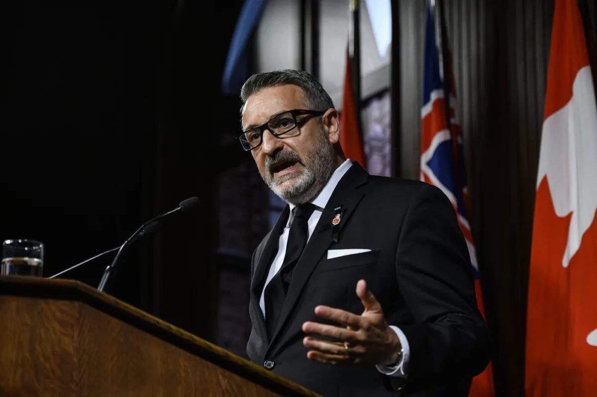 Education Minister Paul Calandra speaks with media at Queen’s Park in Toronto on Sept. 14, 2022. (The Canadian Press/Christopher Katsarov)