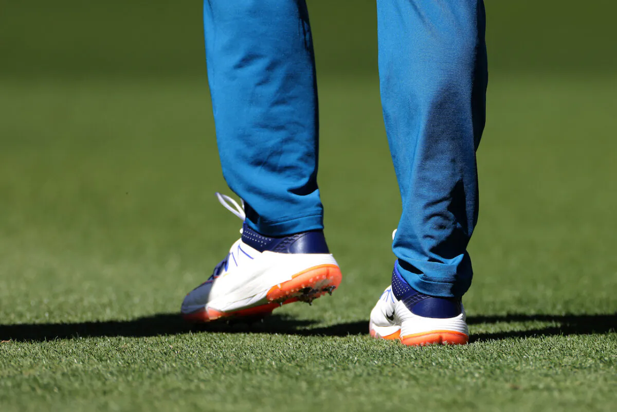 Usman Khawaja of Australia in his field shoes before Day 1 of the first Test match between Australia and Pakistan at Optus Stadium in Perth, Australia on Dec. 14, 2023. (AAP Image/Richard Wainwright)