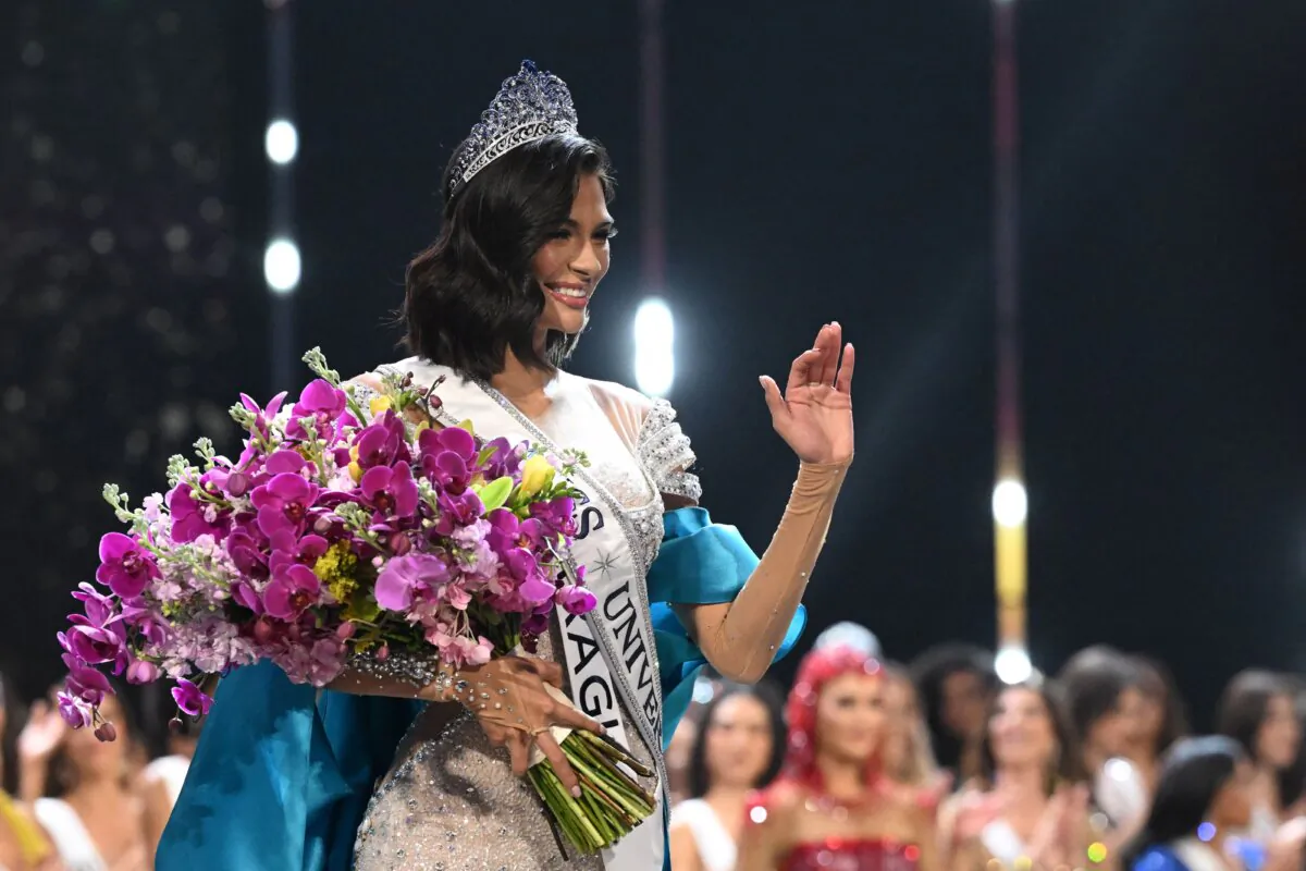 The newly crowned Miss Universe 2023, Sheynnis Palacios from Nicaragua, waves after winning the 72th edition of the Miss Universe pageant, in San Salvador, El Salvador, on Nov. 18, 2023. (Marvin Recinos/AFP via Getty Images)