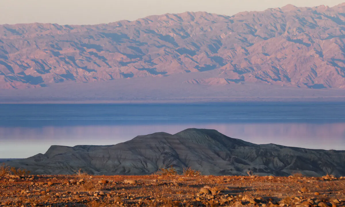 The Anza-Borrego Desert State Park (bottom), stands near the Salton Sea near Borrego Springs, Calif., on March 23, 2022. (Mario Tama/Getty Images)