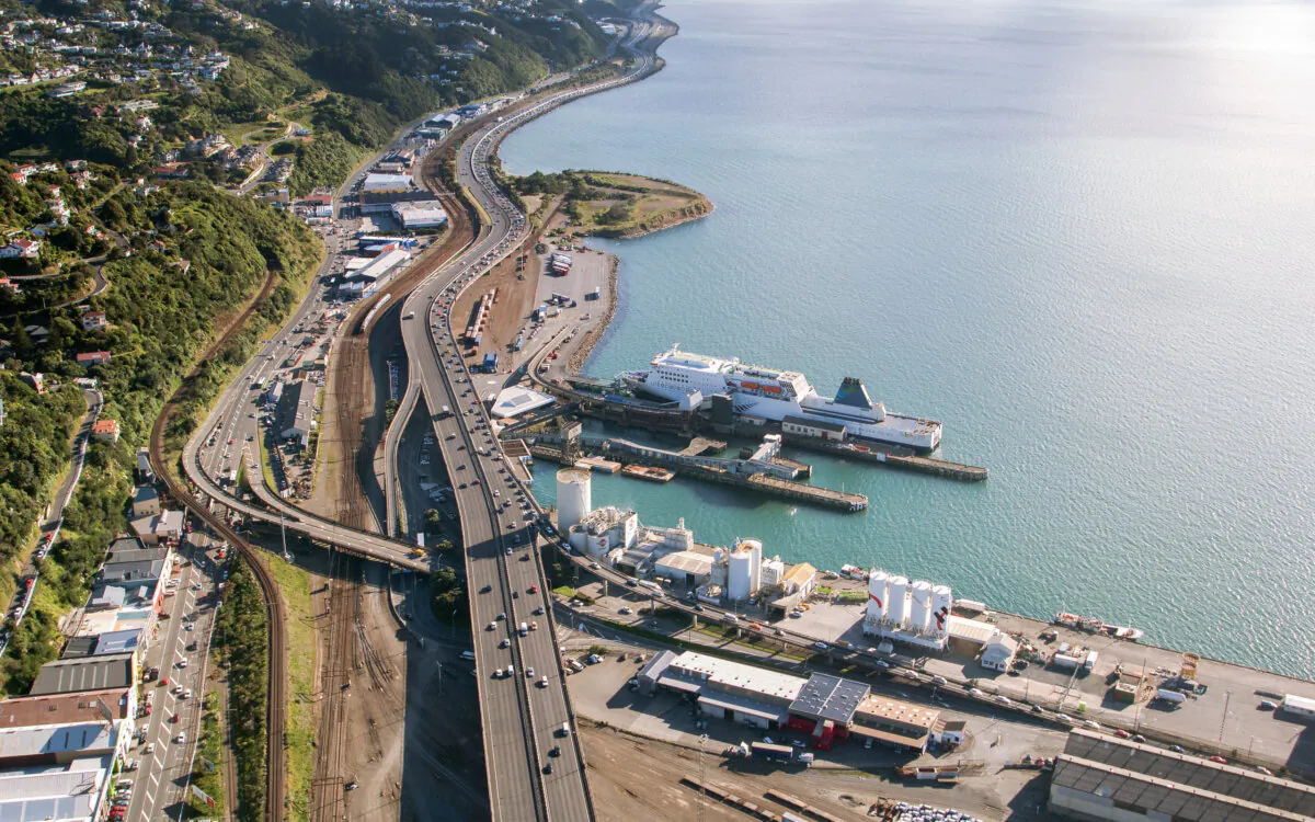 A KiwiRail Interislander ferry berthed at the terminal in Wellington. (Courtesy of KiwiRail)