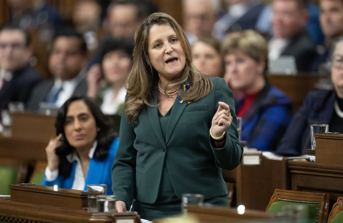 Finance Minister Chrystia Freeland rises during Question Period in Ottawa on Dec. 12, 2023. (The Canadian Press/Adrian Wyld)