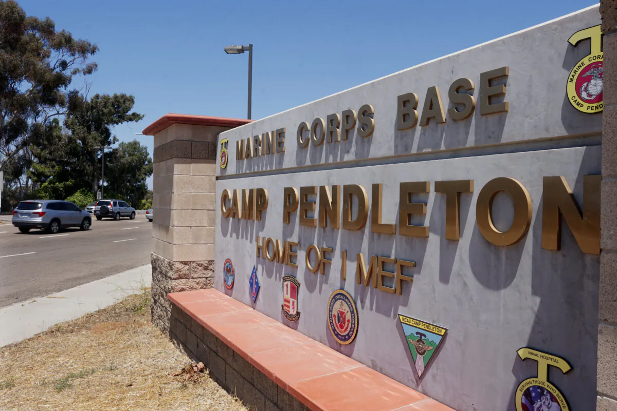 View of the main entrance to Camp Pendleton in Oceanside, Calif., on July 26, 2019. (Sandy Huffaker/Getty Images)