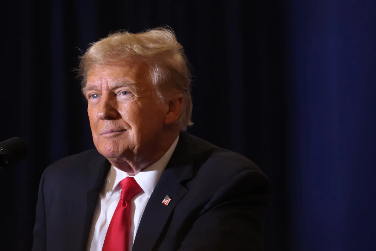 Republican presidential candidate, former President Donald Trump speaks at a campaign event at the Hyatt Hotel in Coralville, Iowa, on Dec. 13, 2023. (Scott Olson/Getty Images)