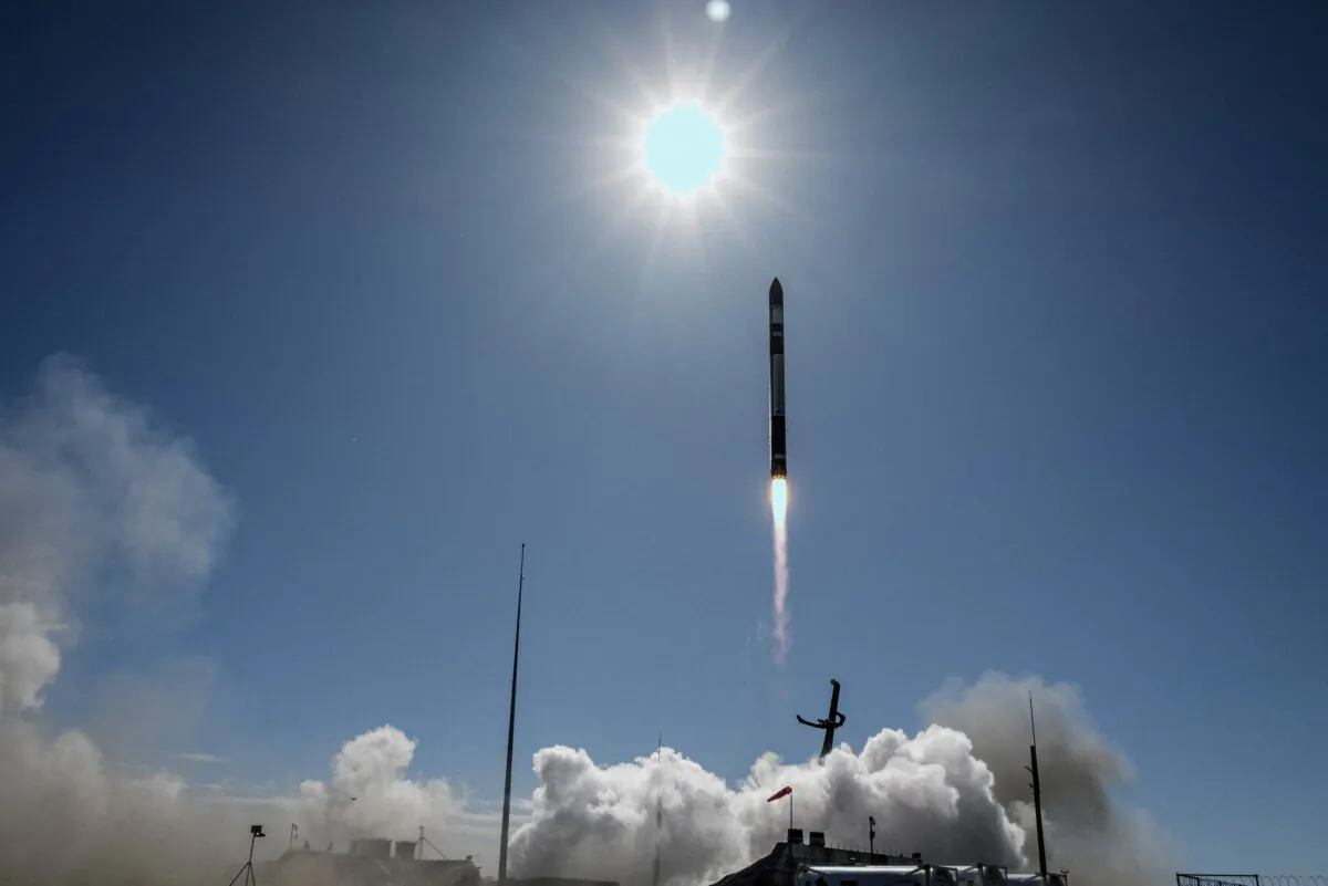 An electron rocket successfully takes off from its launch site on the Mahia Peninsula, New Zealand, on Dec. 15, 2023. (Rocket Lab via AP)