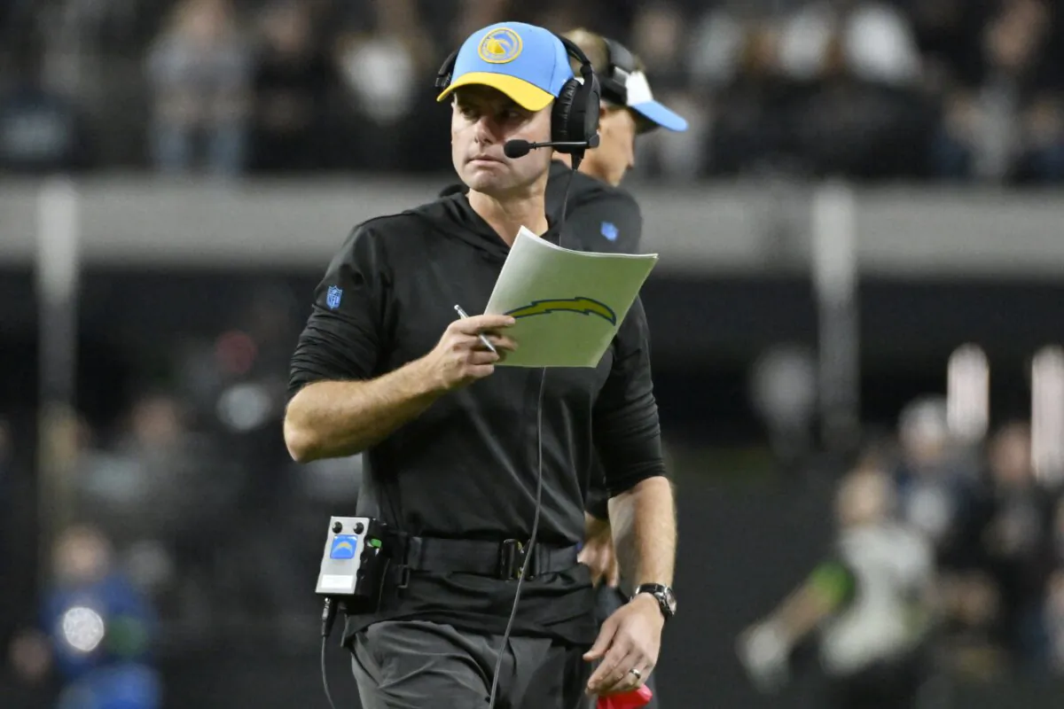 Los Angeles Chargers head coach Brandon Staley watches during the second half of an NFL football game against the Las Vegas Raiders in Las Vegas on Dec. 14, 2023. (David Becker/AP Photo)
