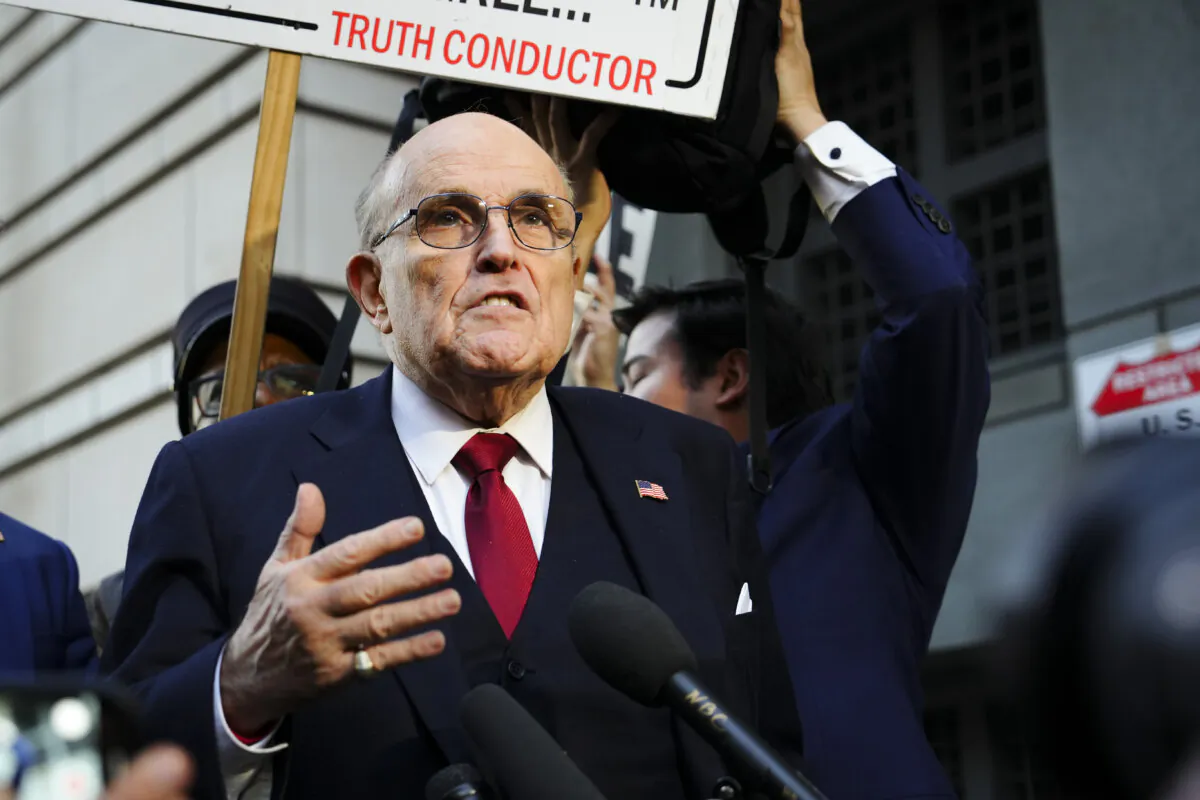 Rudy Giuliani, a former lawyer of former president Donald J. Trump, leaves the E. Barrett Prettyman U.S. District Courthouse after jury deliberation in Washington on Dec. 15, 2023. (Madalina Vasiliu/The Epoch Times)