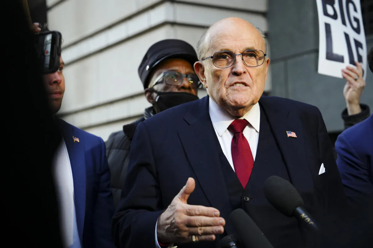 Rudy Giuliani, a former lawyer of former president Donald J. Trump, leaves the E. Barrett Prettyman U.S. District Courthouse after jury deliberation in Washington on Dec. 15, 2023. (Madalina Vasiliu/The Epoch Times)