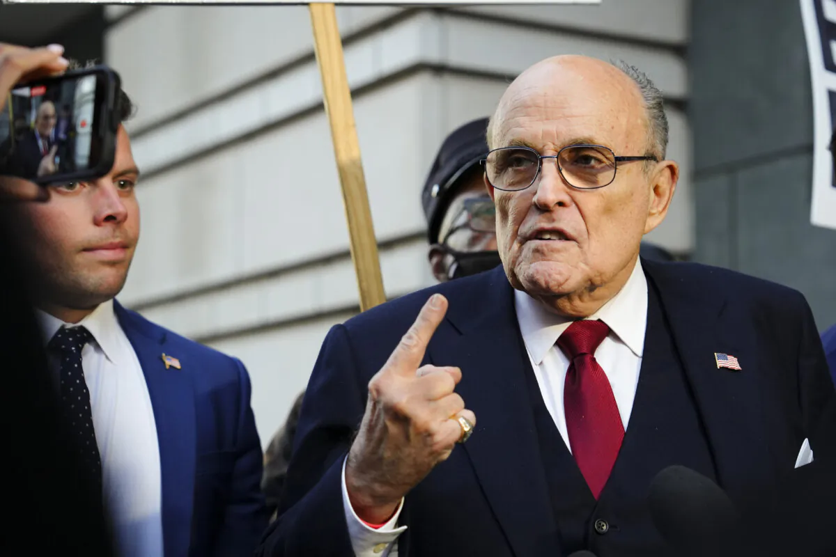 Rudy Giuliani, a former lawyer of former president Donald J. Trump, leaves the E. Barrett Prettyman U.S. District Courthouse after jury deliberation in Washington on Dec. 15, 2023. (Madalina Vasiliu/The Epoch Times)