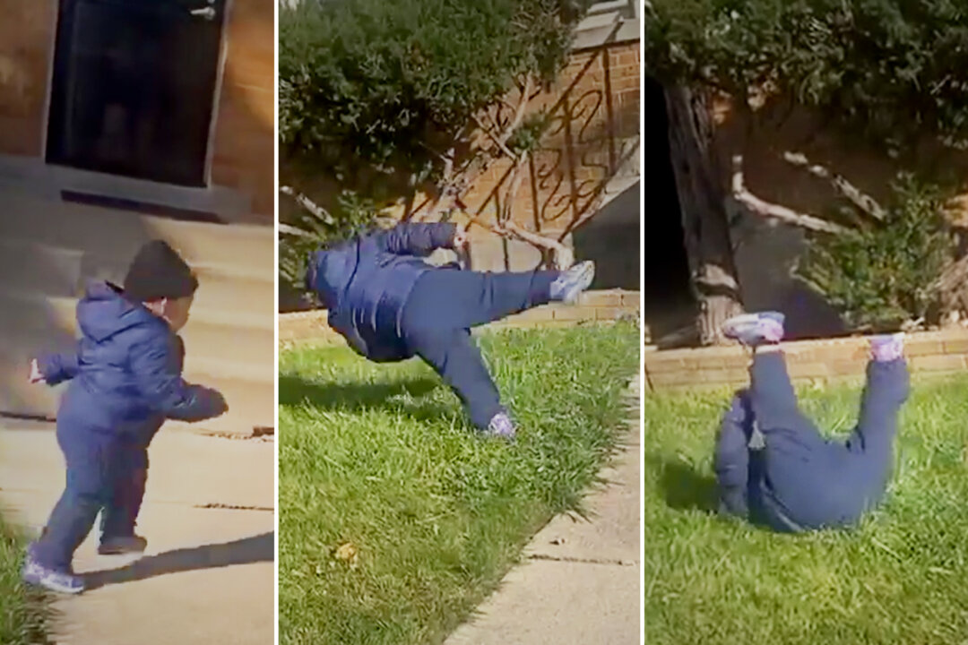 Adorable Toddler Tries His Best to Do a Cartwheel Like His Big Sister