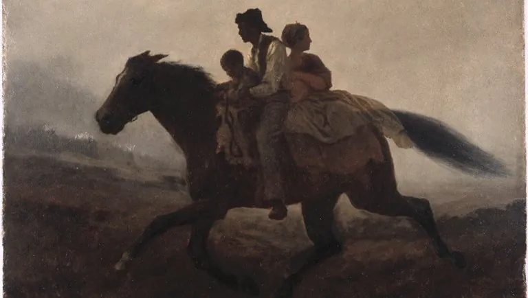 Eastman Johnson, "A Ride for Liberty--The Fugitive Slaves," circa 1862, by Eastman Johnson. Brooklyn Museum. This painting depicts a family of African Americans fleeing enslavement in the Southern United States during the American Civil War. (Public Domain)