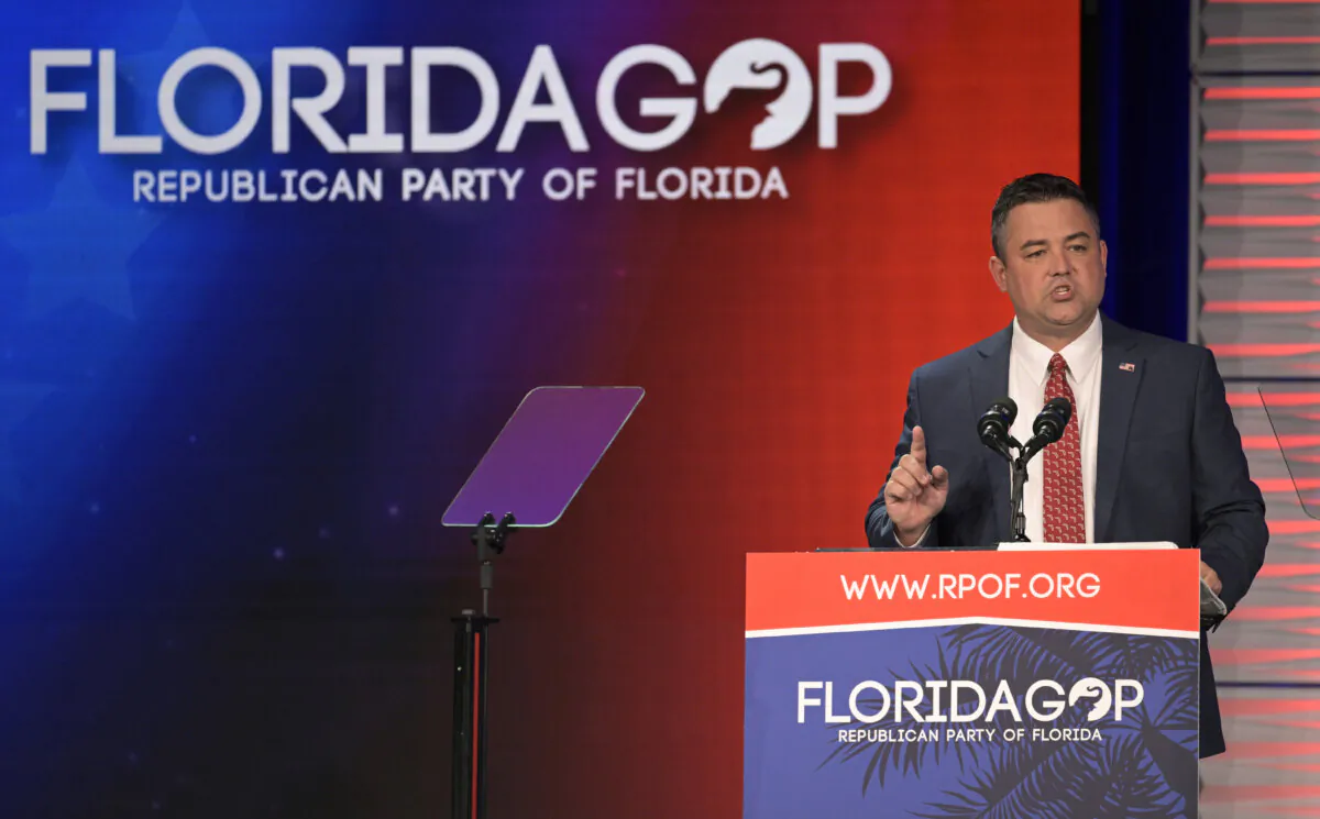 Florida Party of Florida Chairman Christian Ziegler addresses attendees at the Republican Party of Florida Freedom Summit in Kissimmee, Fla., on Nov. 4, 2023. (Phelan M. Ebenhack/AP Photo)