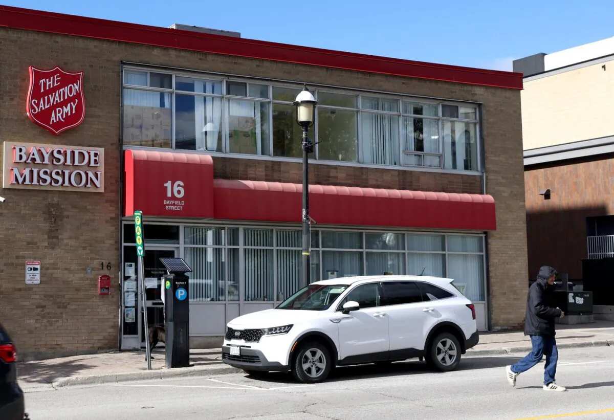 The Salvation Army Bayside Mission is shown in Barrie, Ont. on Oct.12, 2023. (The Canadian Press/Christopher Drost)