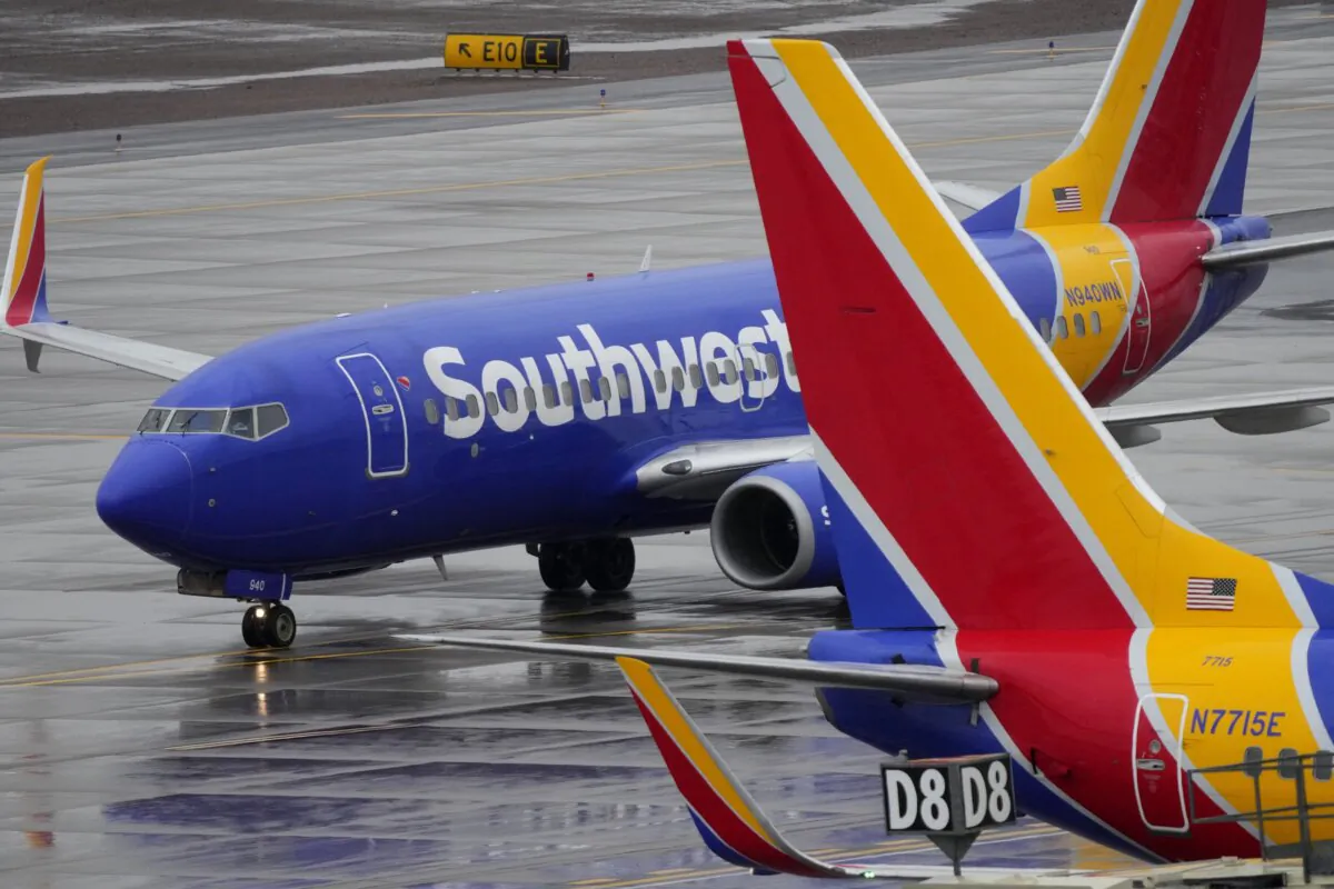 A Southwest Airlines jet arrives at Sky Harbor International Airport in Phoenix, on Dec. 28, 2022. (Matt York/AP Photo)