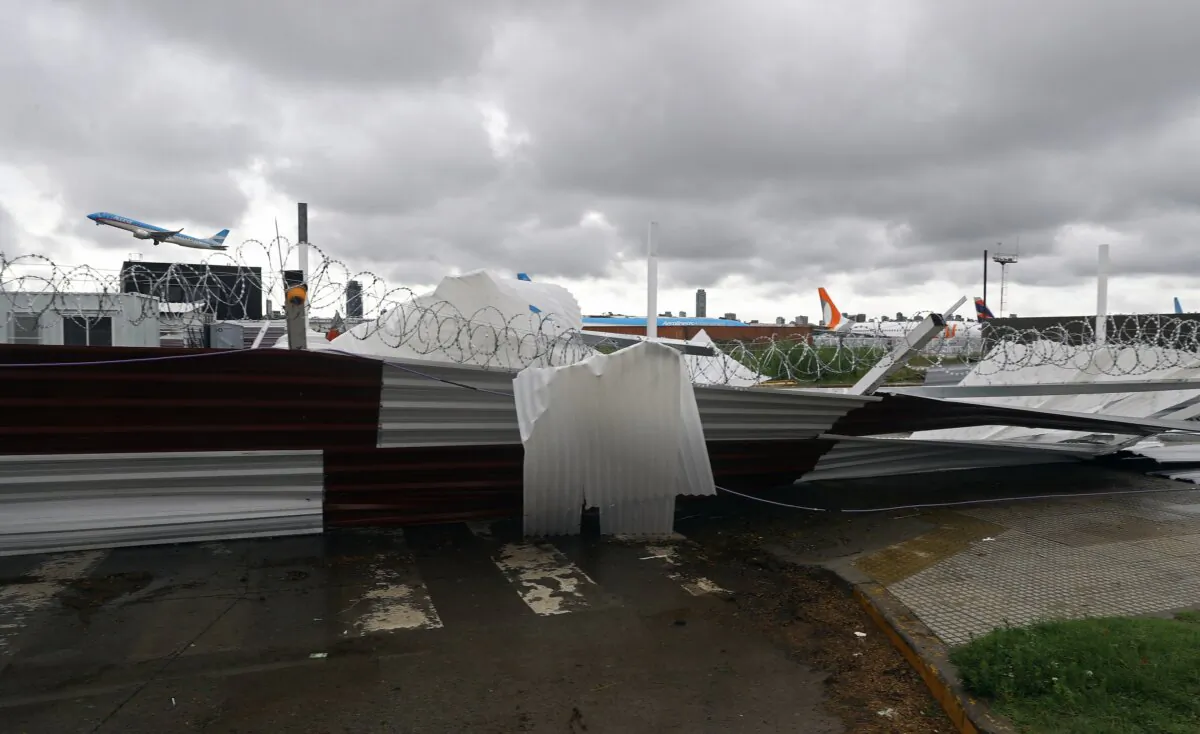 Damages at the Jorge Newbery (Aeroparque) airport following a fierce storm that hit Buenos Aires, Argentina, on Dec. 17, 2023. (Alejandro Pagni/AFP via Getty Images)