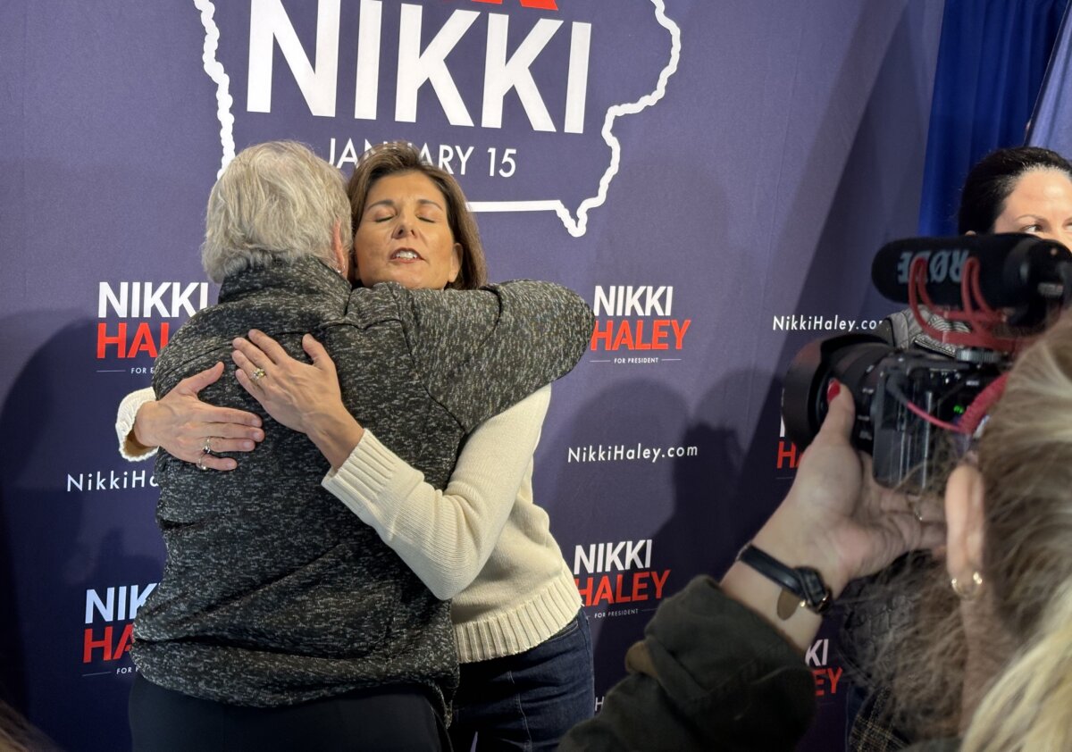 Nikki Haley embraces supporter.