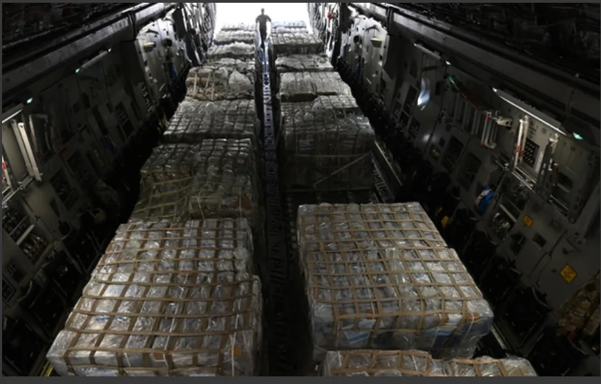 United States airlifts humanitarian supplies to Egypt to support aid delivery in Gaza. (Staff Sgt. Jasmonet Holmes, United States Air Force)