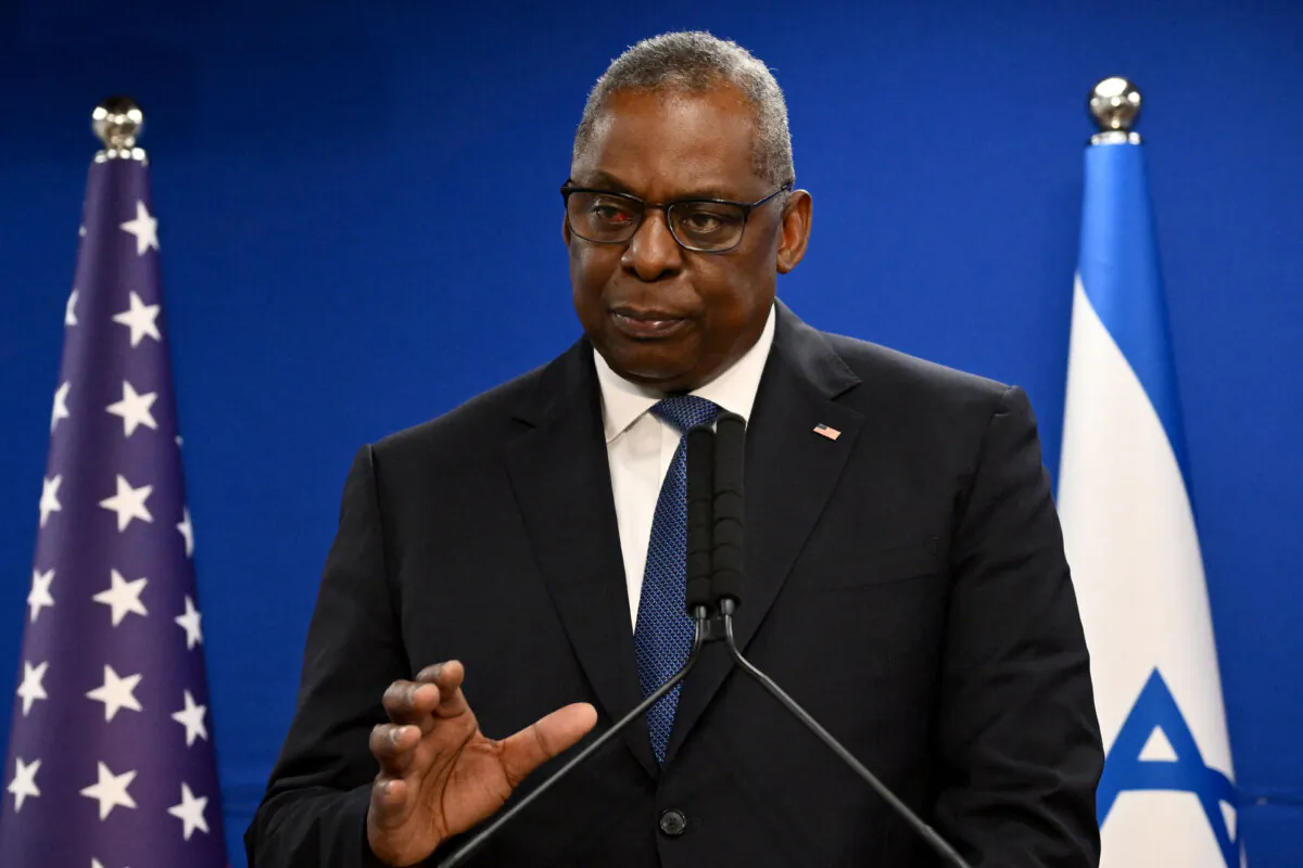 U.S. Secretary of Defense Lloyd Austin speaks during a joint press conference with Israel's defense minister, in Tel Aviv, Israel, on Dec. 18, 2023. (Alberto Pizzoli/AFP via Getty Images)