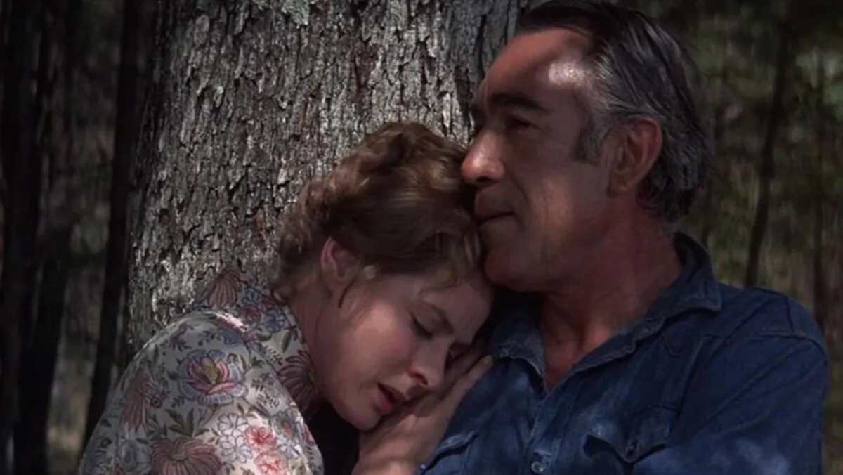 Romance blossoms between Libby Meredith (Ingrid Bergman) and Will Cade (Anthony Quinn), in “A Walk in the Spring Rain.” (Columbia Pictures)