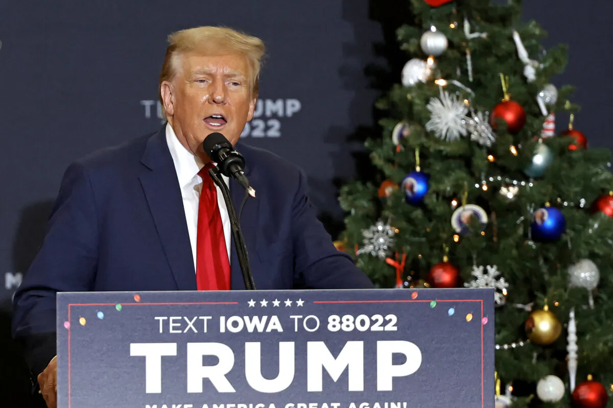 Former President and 2024 presidential hopeful Donald Trump speaks during a campaign event in Waterloo, Iowa, on Dec. 19, 2023. (Kamil Krzaczynski/AFP via Getty Images)