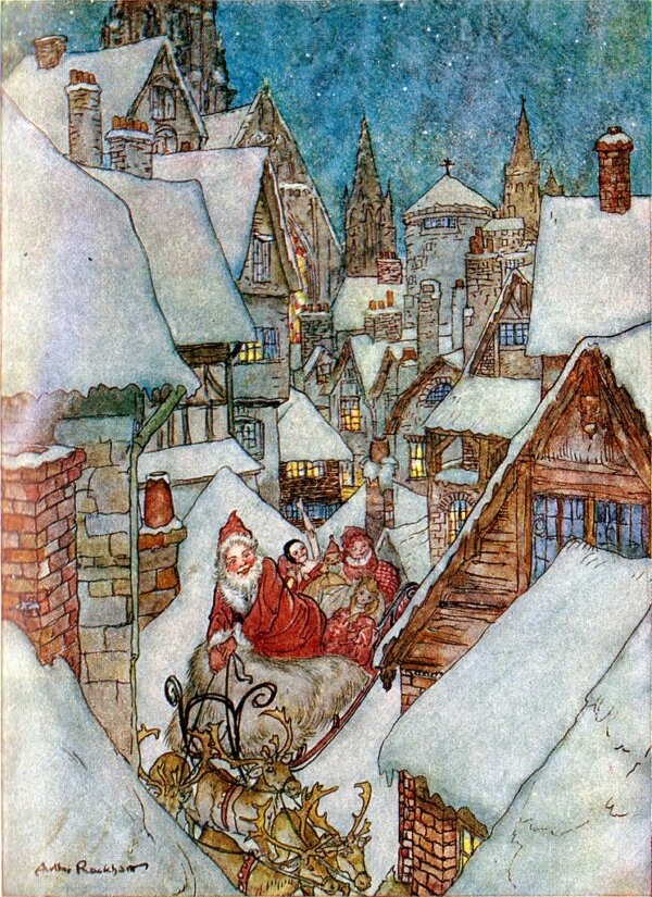 “The Night Before Christmas,” Santa and sleigh
