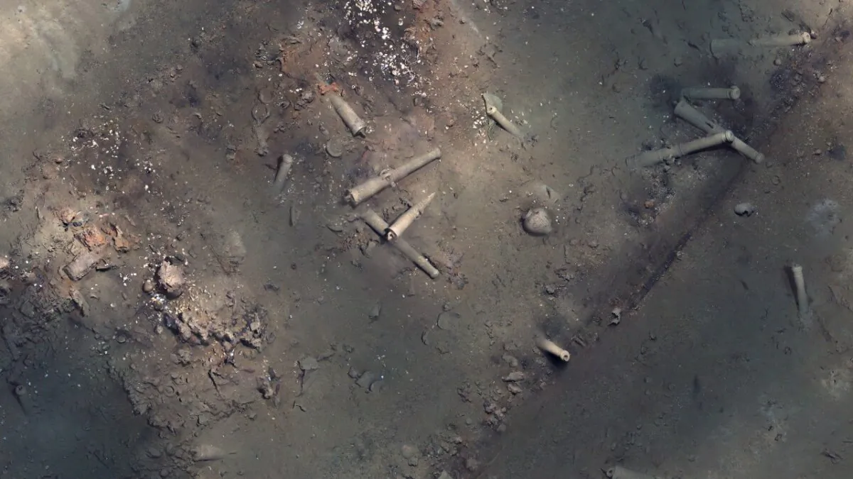 The remains of the Spanish galleon San Jose that went down off the Colombian Caribbean coast as it was trying to outrun a fleet of British warships on June 8, 1708. (Colombian Institute of Anthropology and History via AP)