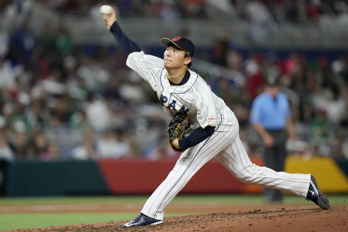 Japan's Yoshinobu Yamamoto delivers a pitch during the fifth inning of a World Baseball Classic game against Mexico in Miami on March 20, 2023. (Wilfredo Lee/AP Photo)