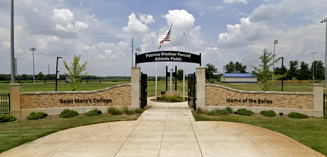 The Patricia Wiedner Purcell Athletic Fields at St Mary's College in South Bend, Ind., in June 2023. (Google Maps/Screenshot via NTD)