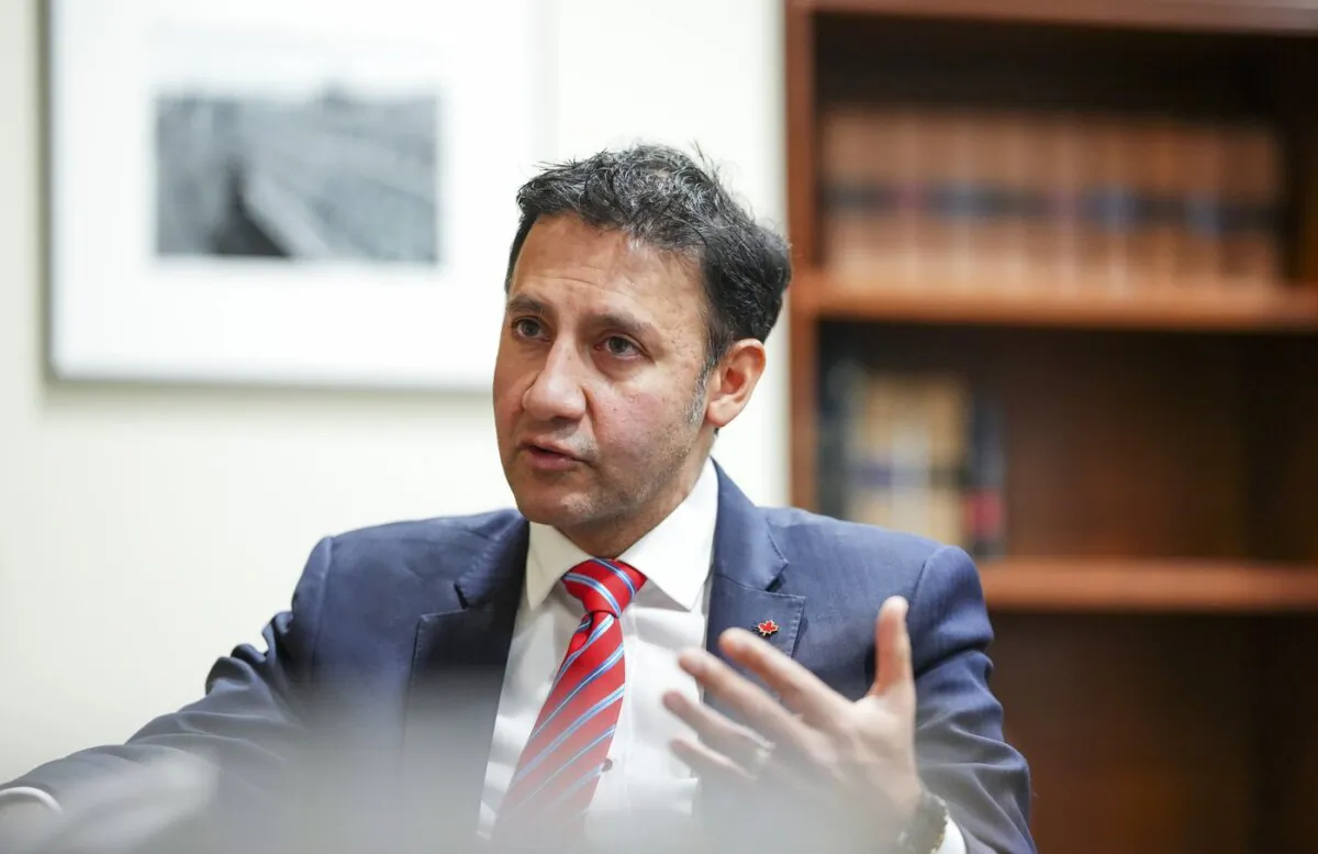 Justice Minister and Attorney General of Canada Arif Virani takes part in an interview in Ottawa on Dec. 13, 2023. (The Canadian Press/Sean Kilpatrick)