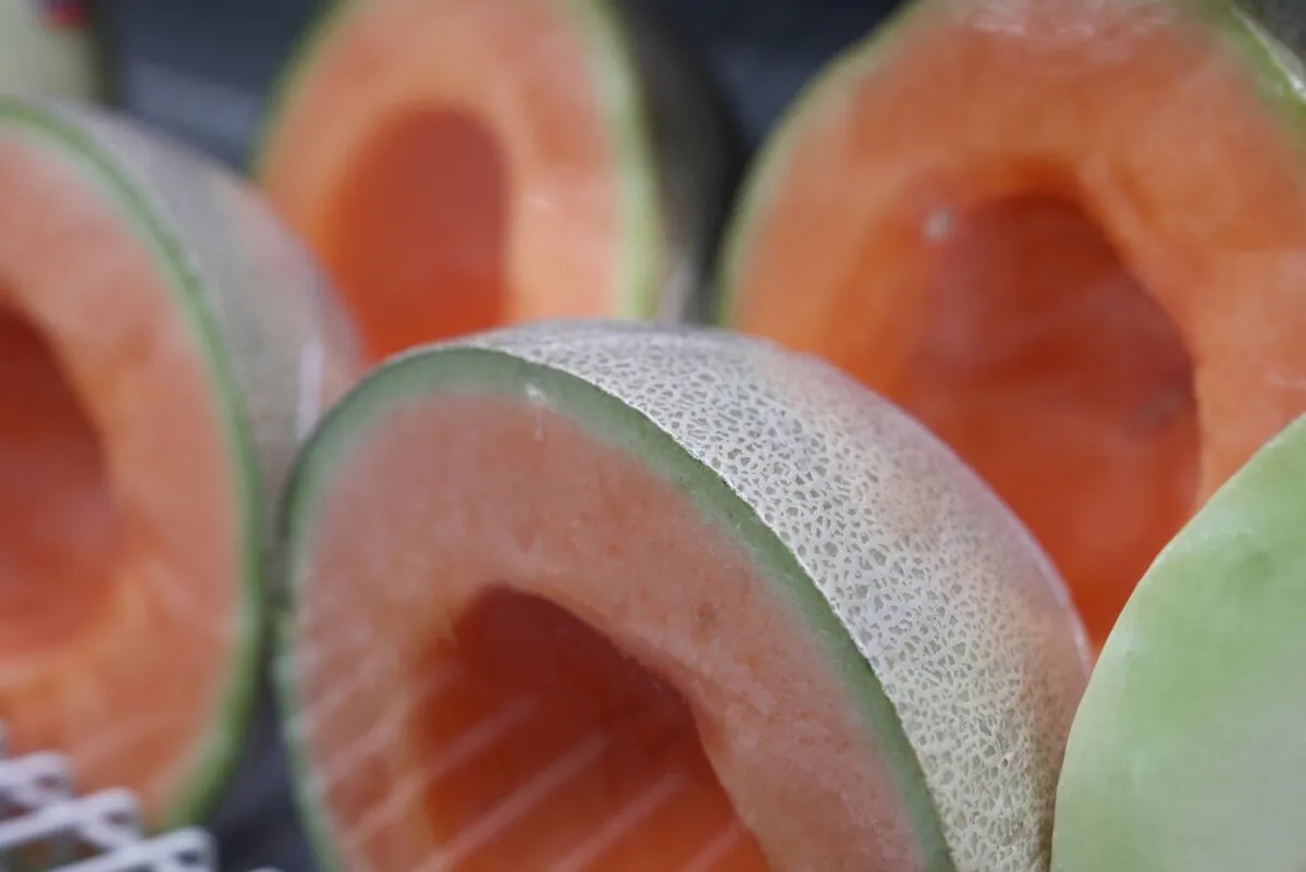 Cantaloupe halves are displayed for sale at a supermarket in New York on Dec. 12, 2023. (The Canadian Press/AP-Mary Conlon)