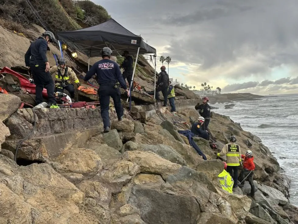 A man who fell into a hole on the side of a cliff along the coast of San Diego and was possibly trapped for four days was rescued by San Diego firefighters on Dec. 22, 2023. (Courtesy of San Diego Fire-Rescue Department)