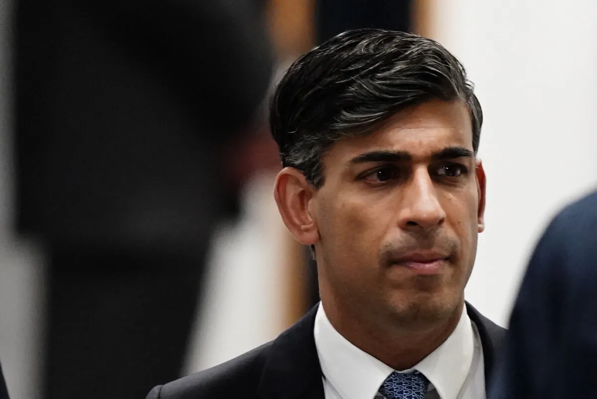 Prime Minister Rishi Sunak leaves Dorland House in London after giving evidence to the UK COVID-19 Inquiry on Dec. 11, 2023. (Jordan Pettitt/PA)
