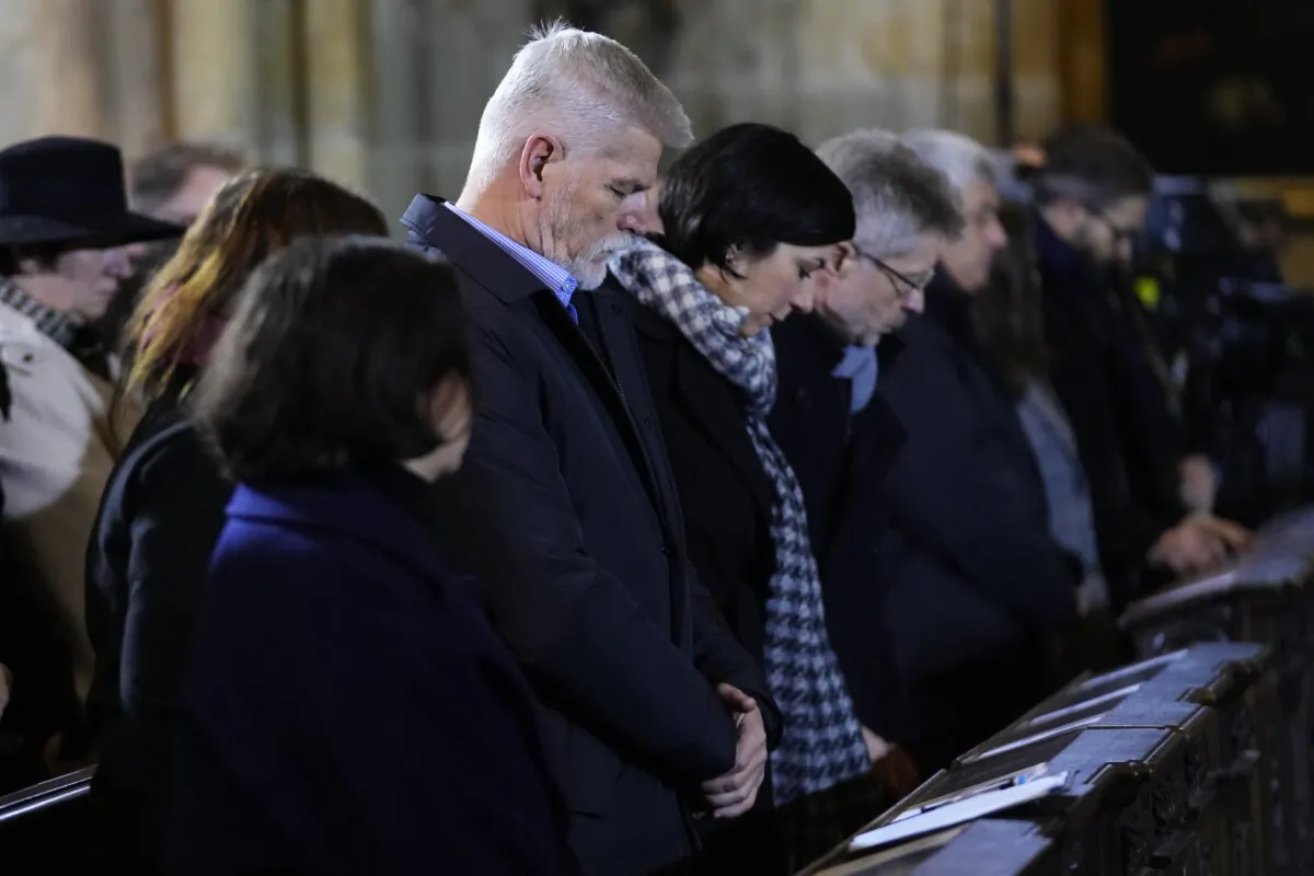 President of the Czech Republic Petr Pavel attends memorial service for the victims of Philosophical Faculty of Charles University shooting in Prague, Czech Republic, on Dec. 23, 2023. (Petr David Josek/AP Photo)