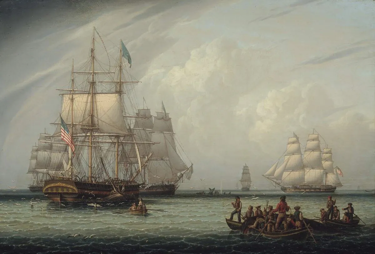 “South Sea Whale
Fishing I” by Robert
Salmon, 1831. Oil on
panel. Museum of
Fine Arts, Boston. (Gift of Joseph P.B. Henshaw)