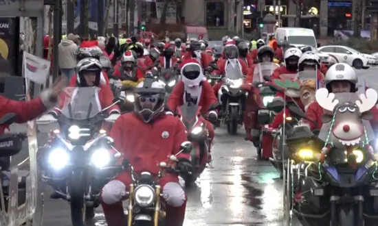 Motorcycle Riders Dressed in Santa Costumes Bring Joy to Children in Belgrade