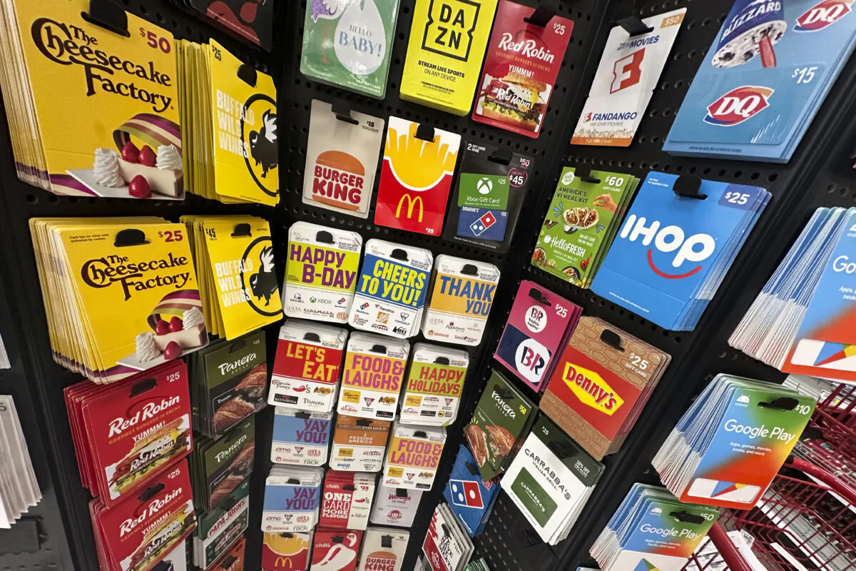 Gift cards are displayed at a Target store in New York on Dec. 21, 2023. (Richard Drew/AP Photo)