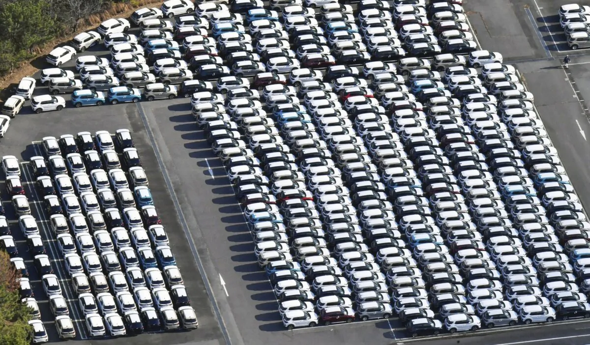 Cars in a Daihatsu Motor Co. factory in Ryuo in Shiga Prefecture, western Japan, on Dec. 25, 2023. (Kyodo News via AP)