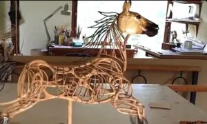 Amazing Galloping Wooden Horse Sculpture