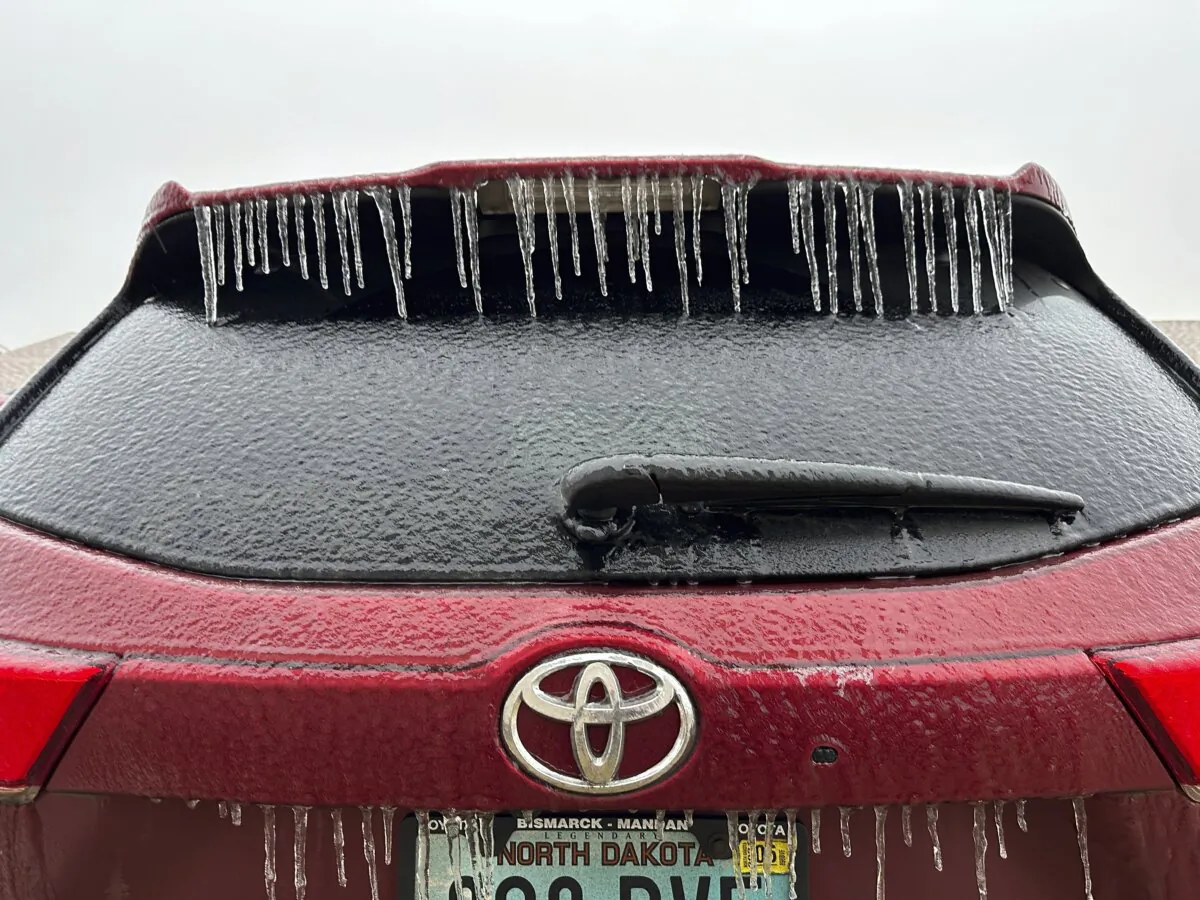 Ice coats a vehicle in Bismarck, N.D., on Dec. 26, 2023. (Jack Dura/AP Photo)