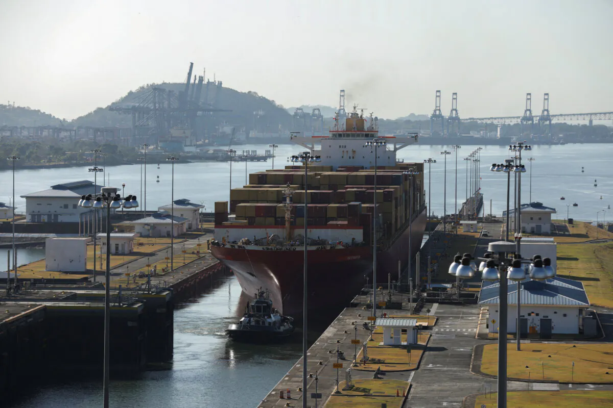 The Liberian MSC UNITED VIII container ship transits in the expanded canal through Cocoli Locks at the Panama Canal, on the outskirts of Panama City, Panama, on March 10, 2023. (Aris Martinez/Reuters)