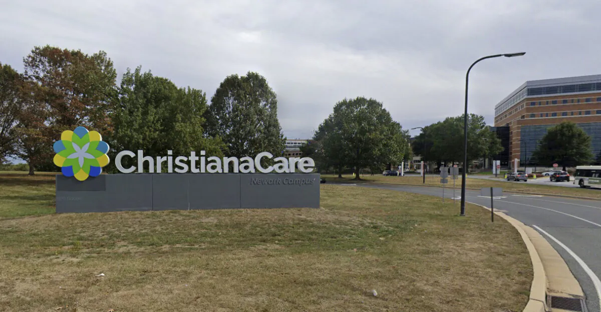 Signage outside of Christiana Care Hospital   in Newark, Del., in October 2019. (Google Maps/Screenshot via The Epoch Times