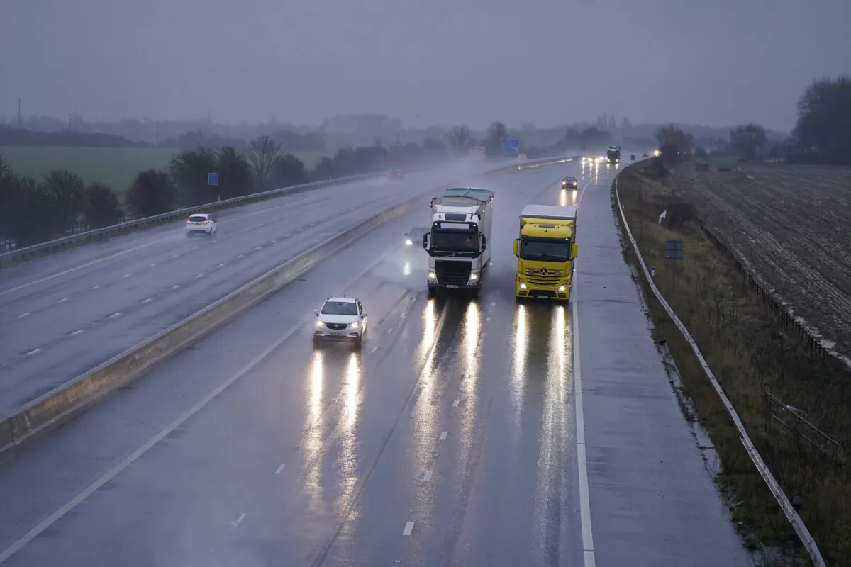 Wet Conditions on the M62 near Eggborough  in North Yorkshire on Dec. 27, 2023. (Danny Lawson/PA Wire)
