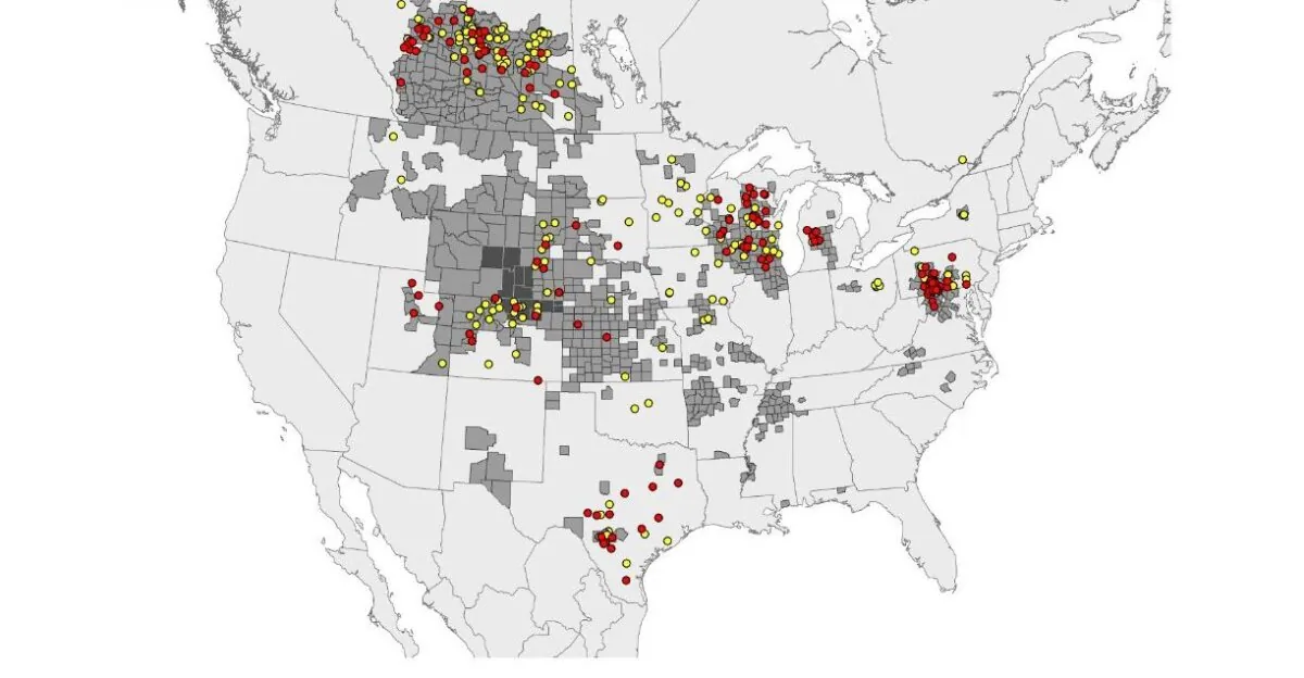 A December 2023 updated map shows where chronic wasting disease, or "zombie deer disease," cases have been located. (US Geological Survey via The Epoch Times)