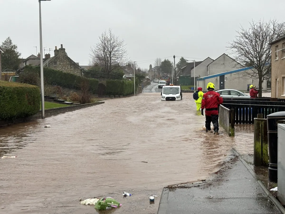 A flooded road in Cupar, Fife, Scotland on Dec. 27, 2023. (James Matheson/PA Wire)