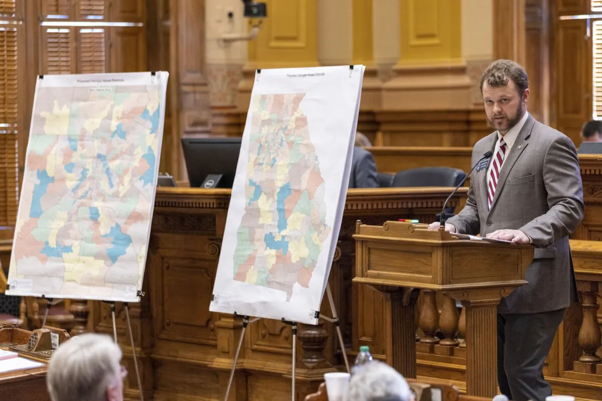 State Sen. Bo Hatchett (R-Cornelia) speaks regarding redistricting bill HB 1EX during the special legislative session at the Capitol in Atlanta on Dec. 5, 2023. (Arvin Temkar/Atlanta Journal-Constitution via AP)