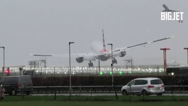 Terrifying Moments: Plane Struggles to Land at London's Heathrow During Fierce Storm